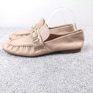 Aldo Helen Loafers Womens 9 Comfort Shoes Beige Tan Leather Gold Chain Slip On
